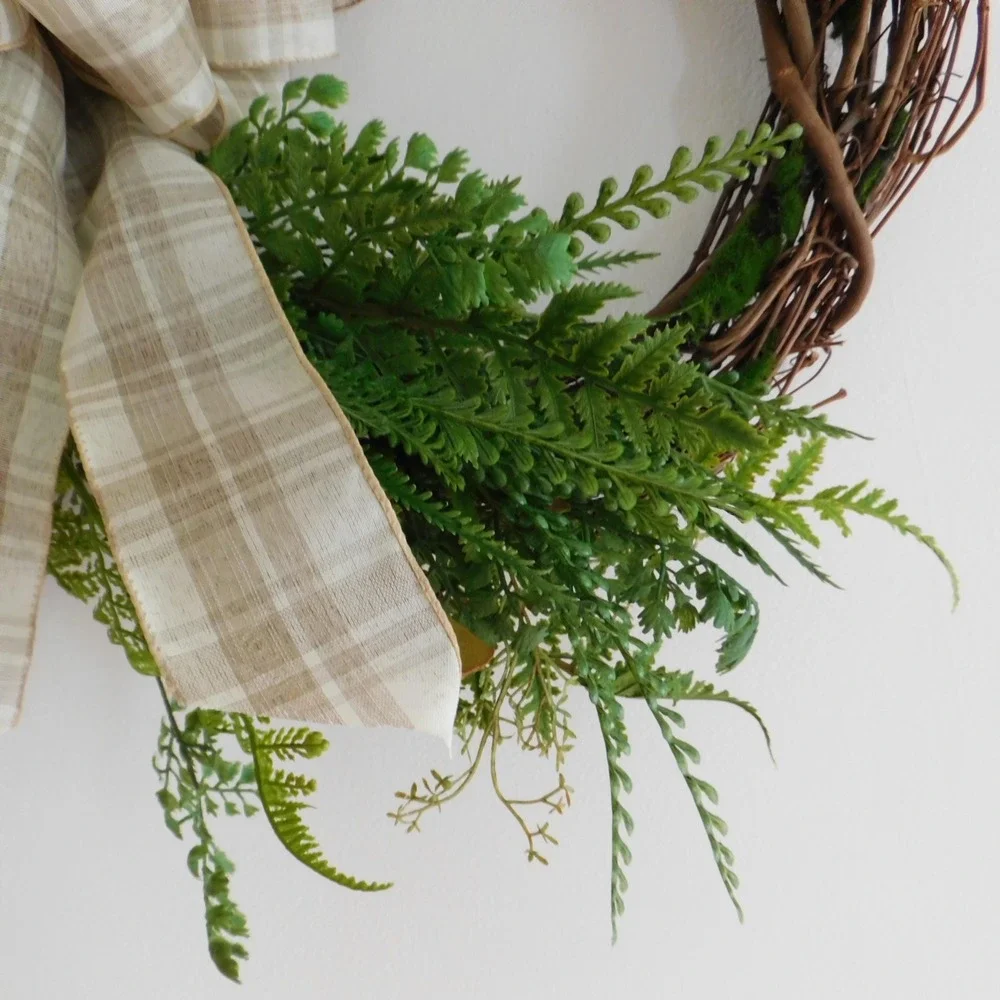 Crescent Fern Wreath, Spring and Summer Greenery, Front Door Decor
